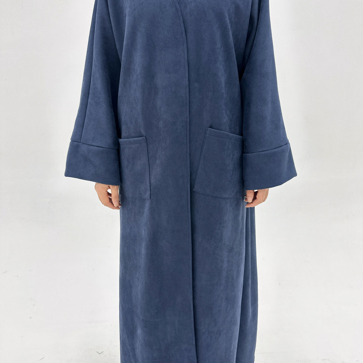 LR891  Fall & Winter Suede Fabric Open Abaya — Open Abaya Only