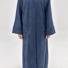 LR891  Fall & Winter Suede Fabric Open Abaya — Open Abaya Only