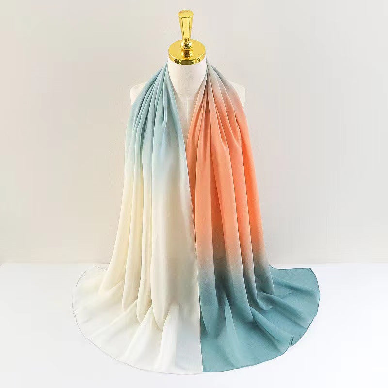 OC011  New gradual color fine chiffon large size scarf women's shawl long scarf Fashion casual scarf thin sunscreen gauze scarf