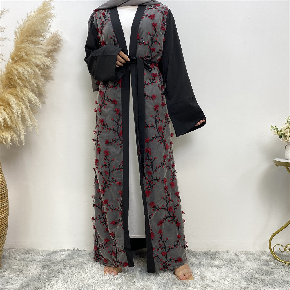 1789 Floral embroidery muslim abaya dress