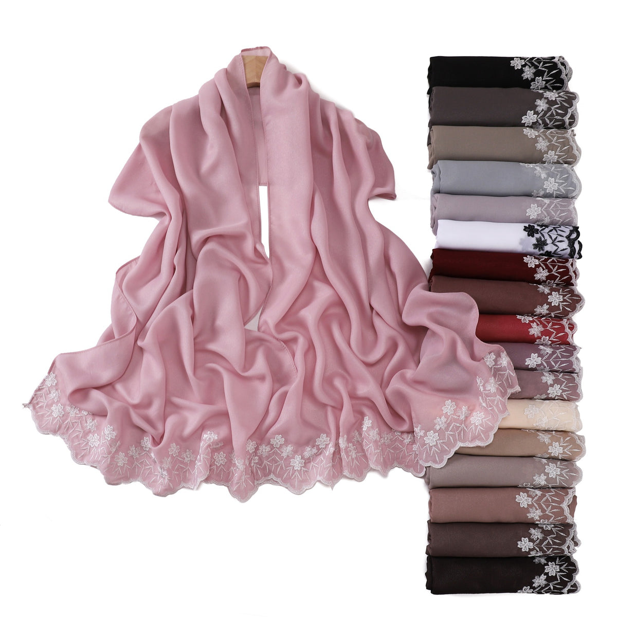 YZ339  Plain Embroidered Ends Shimmer Chiffon Hijab