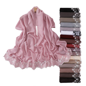 YZ339  Plain Embroidered Ends Shimmer Chiffon Hijab
