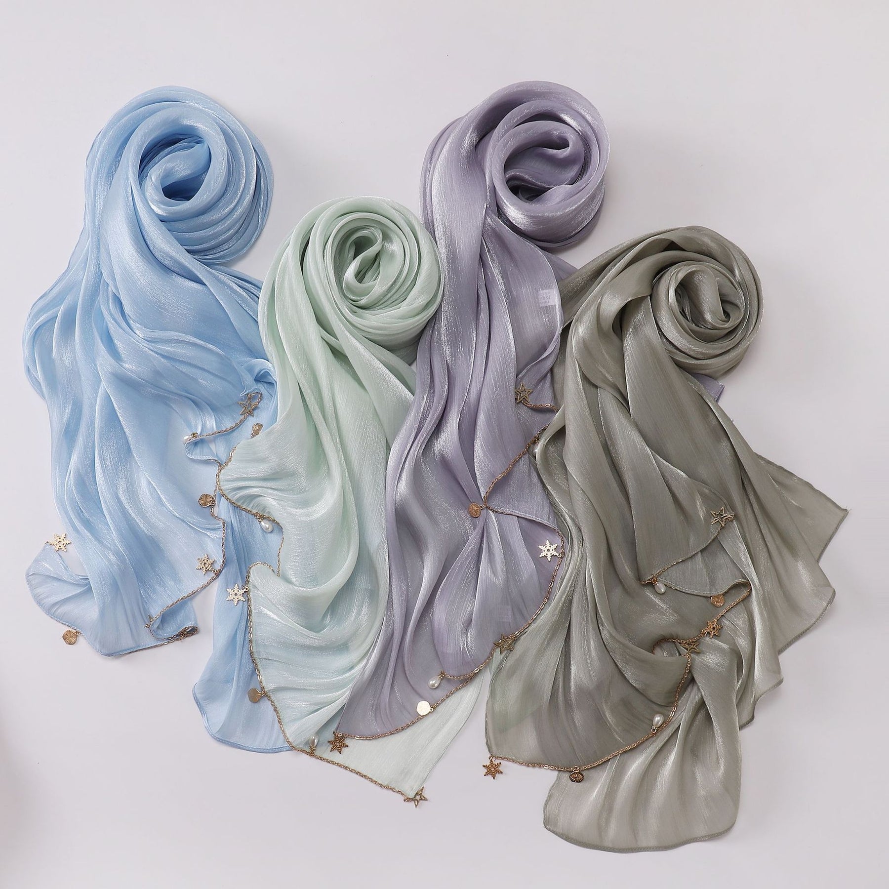 260302  Sea Island Silk Long Hijab with Handmade Chain