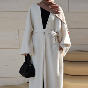 LR1125  Thick Winter Abaya Cardigan with Belt