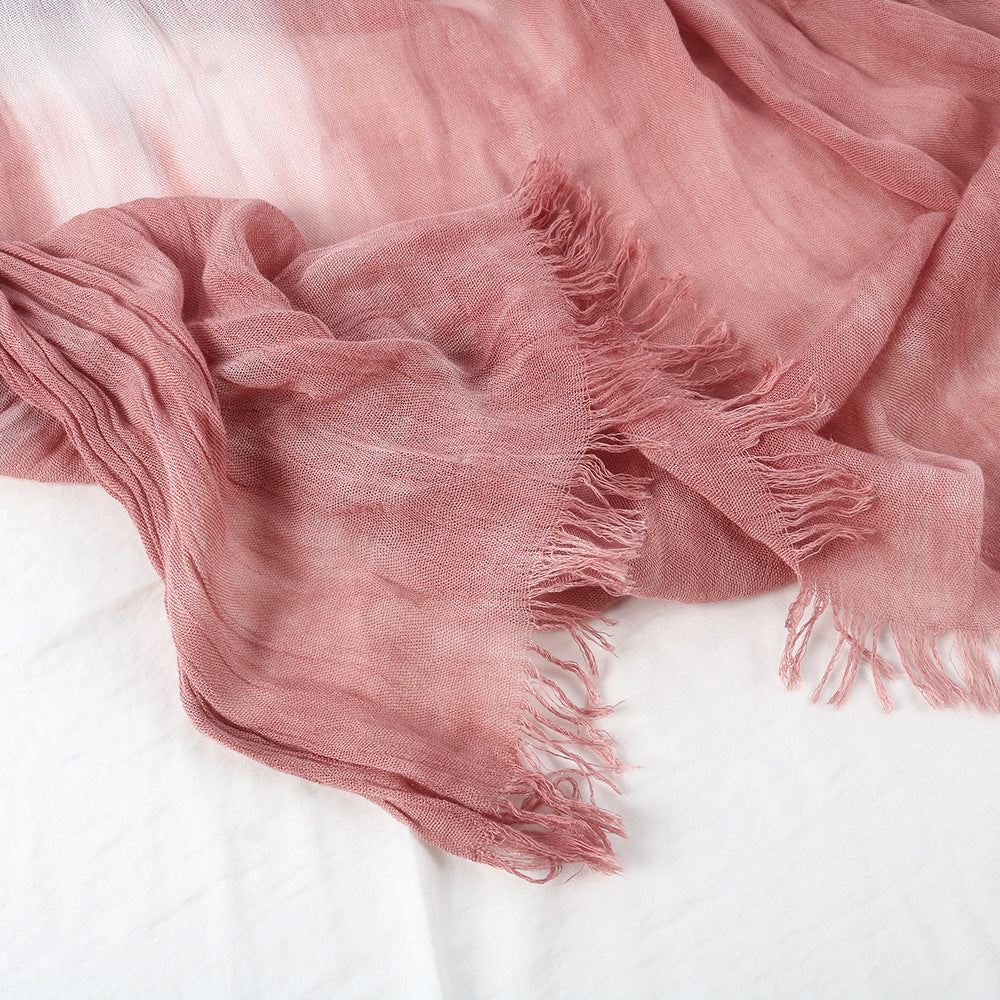 SS009  Modal Tie-Dye Oil Painting Style Two-End Fringed Crinkled Hijab
