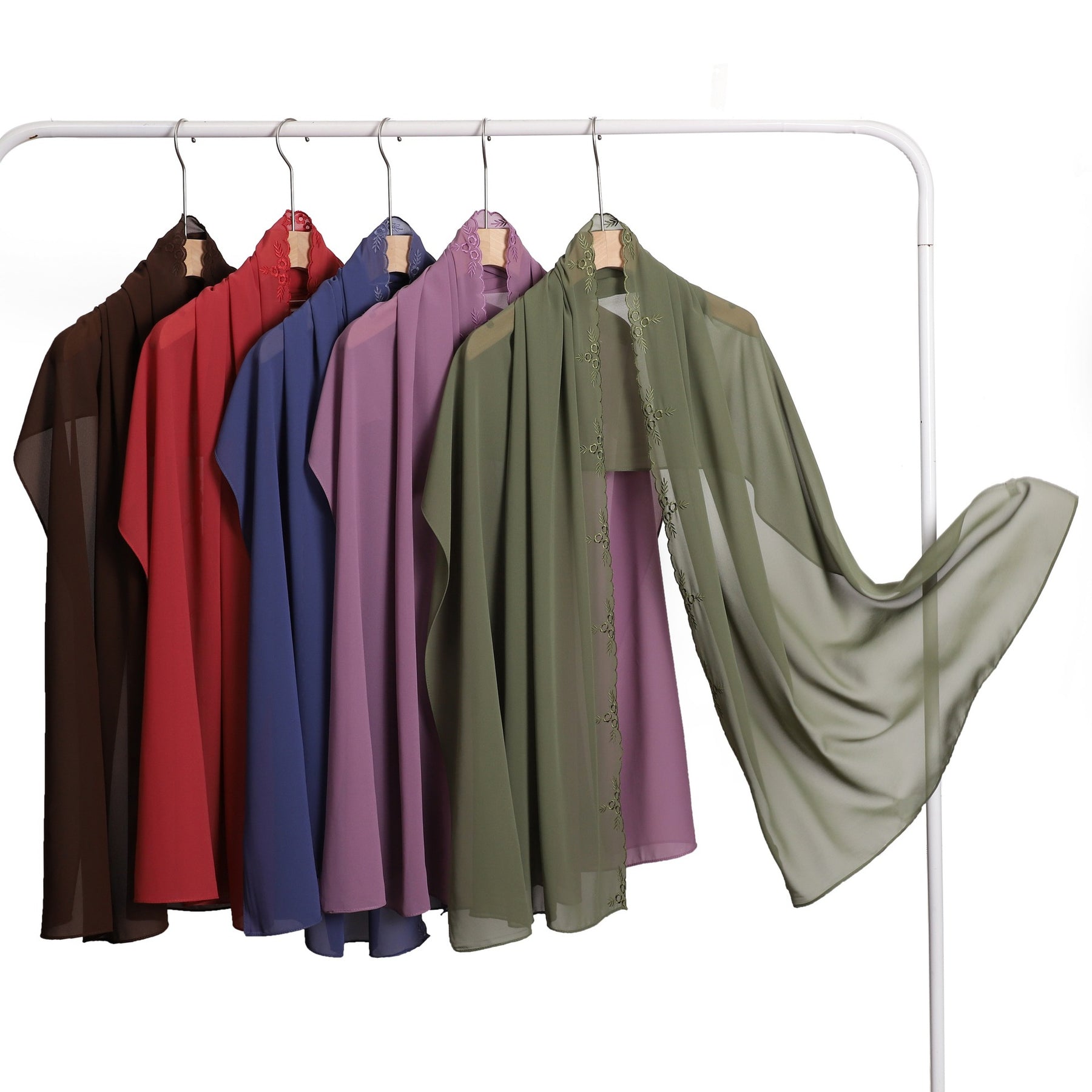 YZ336  Plain Solid Hijab with Flower Embroidered Chiffon