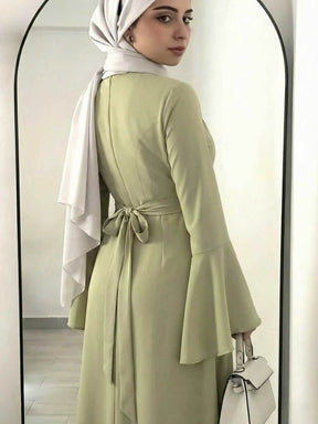 236663  Plain Bell Sleeve Slim-Waist Polyester Dress-Only Dress