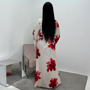 LR1063  Women's Printed Ankle-Length Dress with Slimming Waist