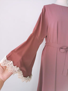 21668  Plain Resort Lace Bell Sleeve Polyester Dress