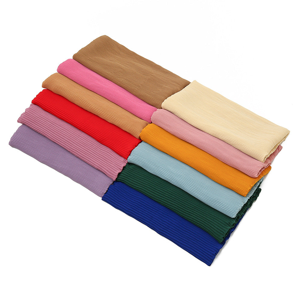 YW32 solid color pleated chiffon hijab