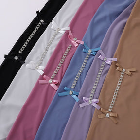 W-0117 90*90 plain pearl chiffon rhinestone bowknot hijab scarf