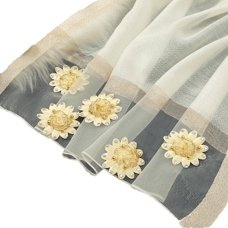 MZ045 Organza hijab mosaic flowers scarf