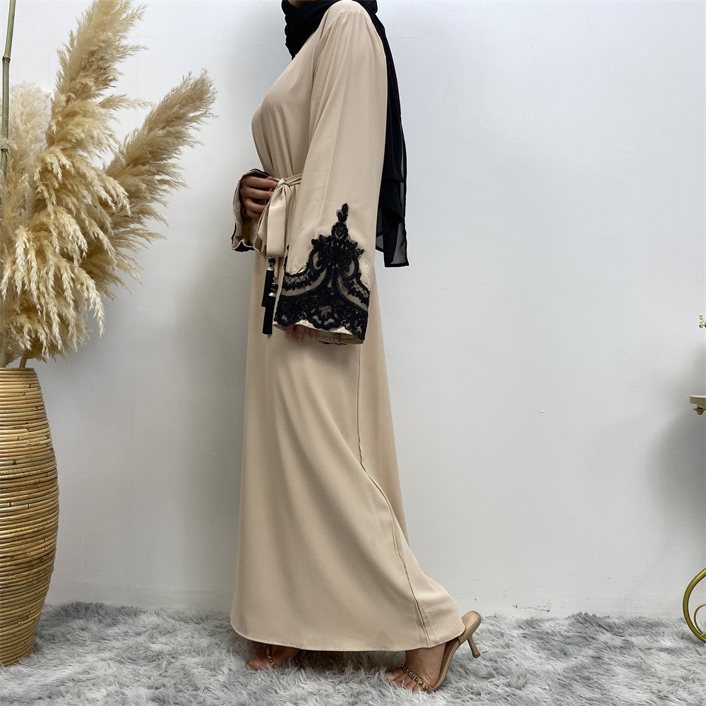 6371 Lace stitching muslim abaya dress