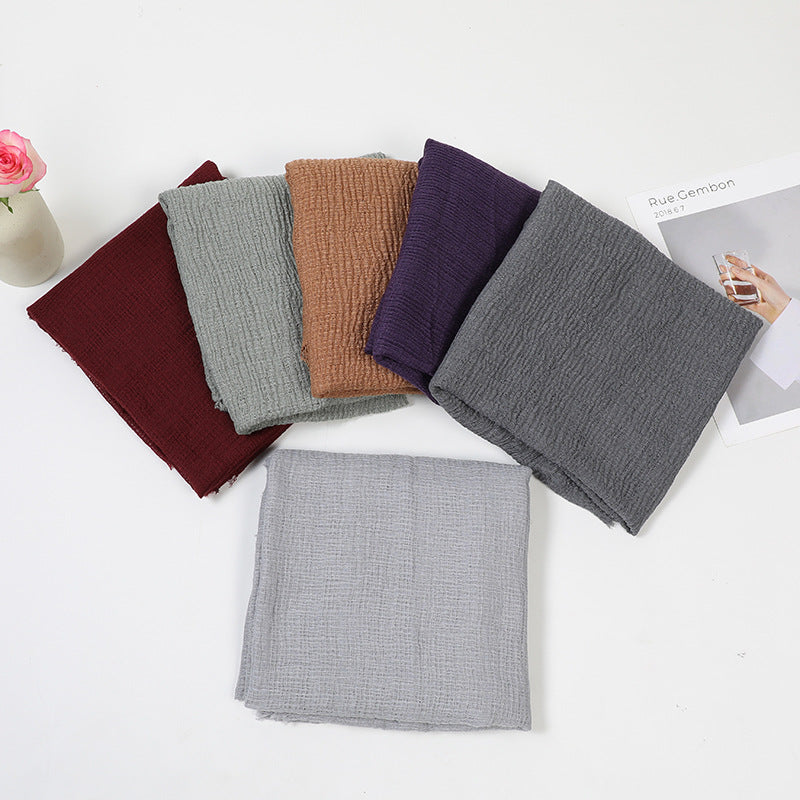 928-2    Solid color plain hijab  scarf bark wrinkle cotton hemp