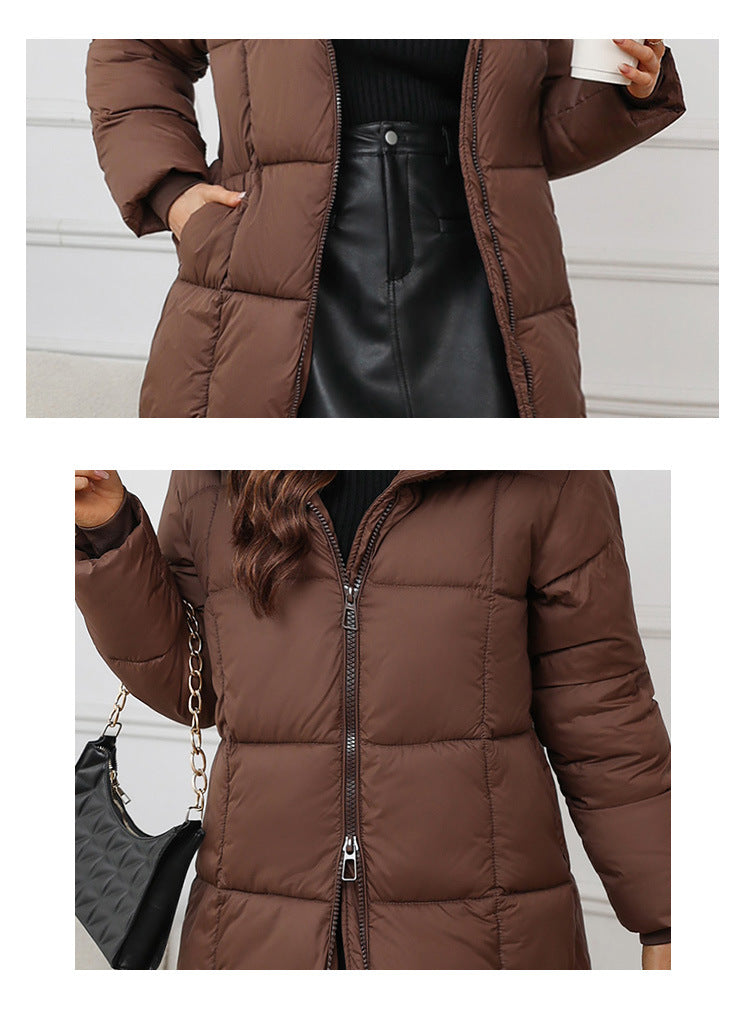 W1836  Women's Hooded Mid-Length Slim Winter Cotton-Padded Coat