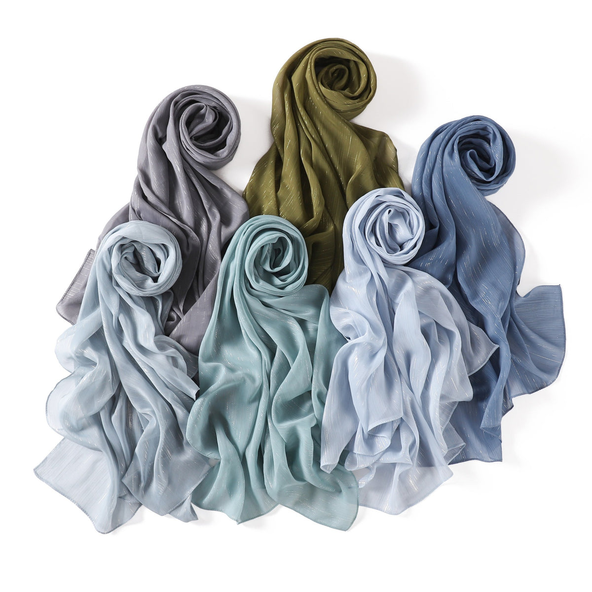YZ375  Plain Silver Thread Crinkled Chiffon Hijab