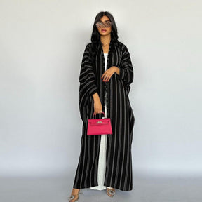 MQ161  Long Zebra Stripe Cotton Open Abaya