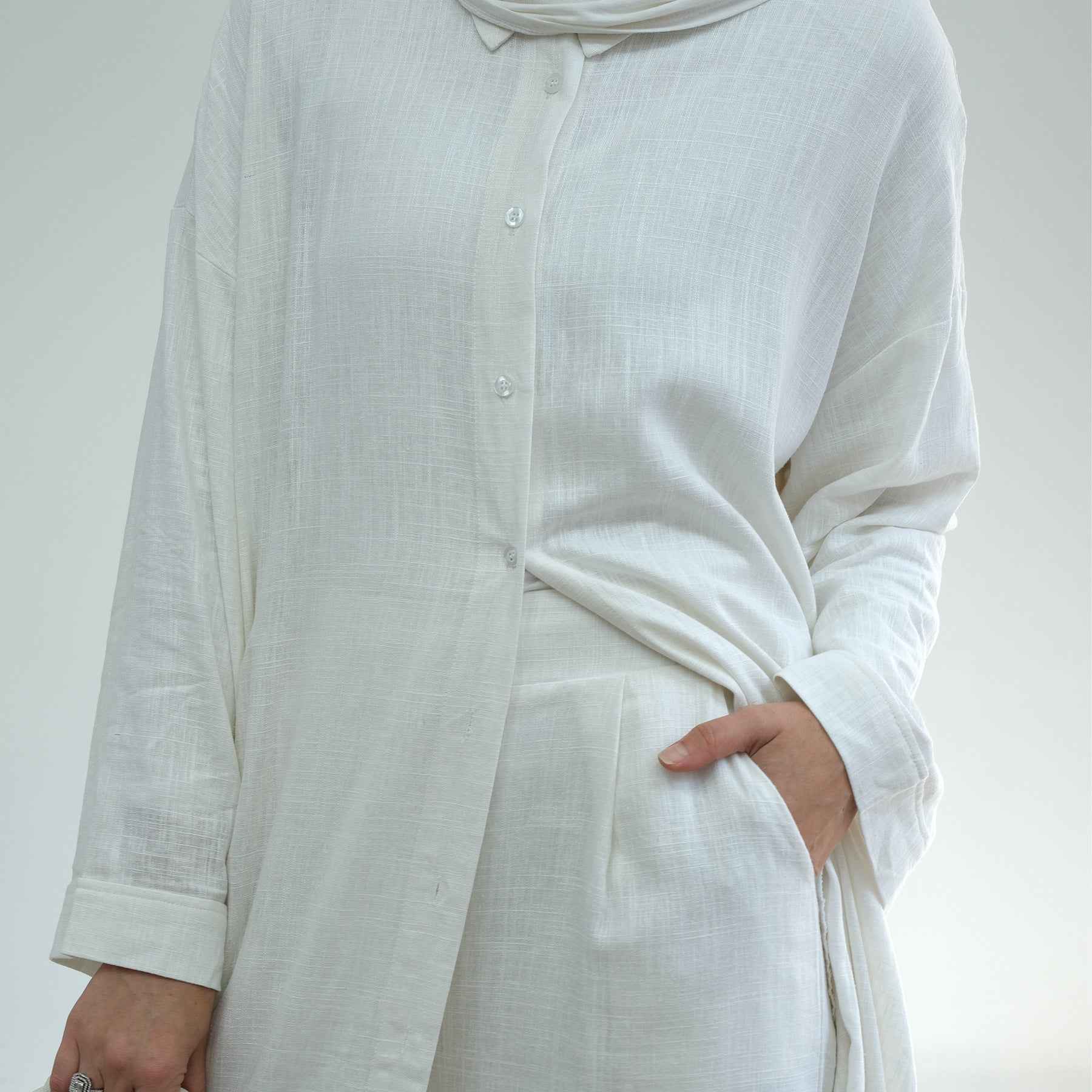 LR924  Plain Linen-Cotton Abaya Set