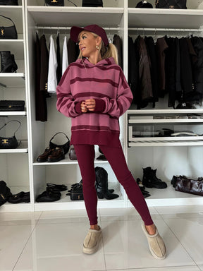 M80070  Women's Plain Printed Hooded Sweatsuit Autumn Winter Set