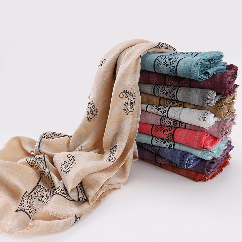 MSL276  Gold stamping hijab with gold thread - MOQ:2