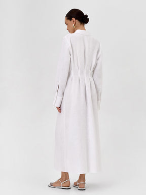 LYQ0431  Women's Waist-Cinching Linen Shirt Dress with Side Slit