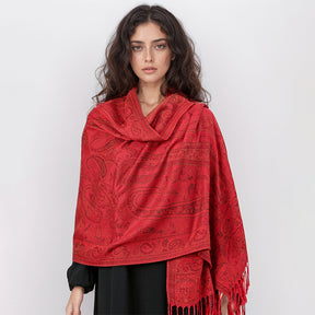 MY35 Red ethnic cashmere cashew jacquard scarf