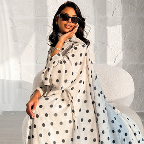 LR1119  Women's Vibrant Polka Dot Cardigan & Hijab 2-Piece Set
