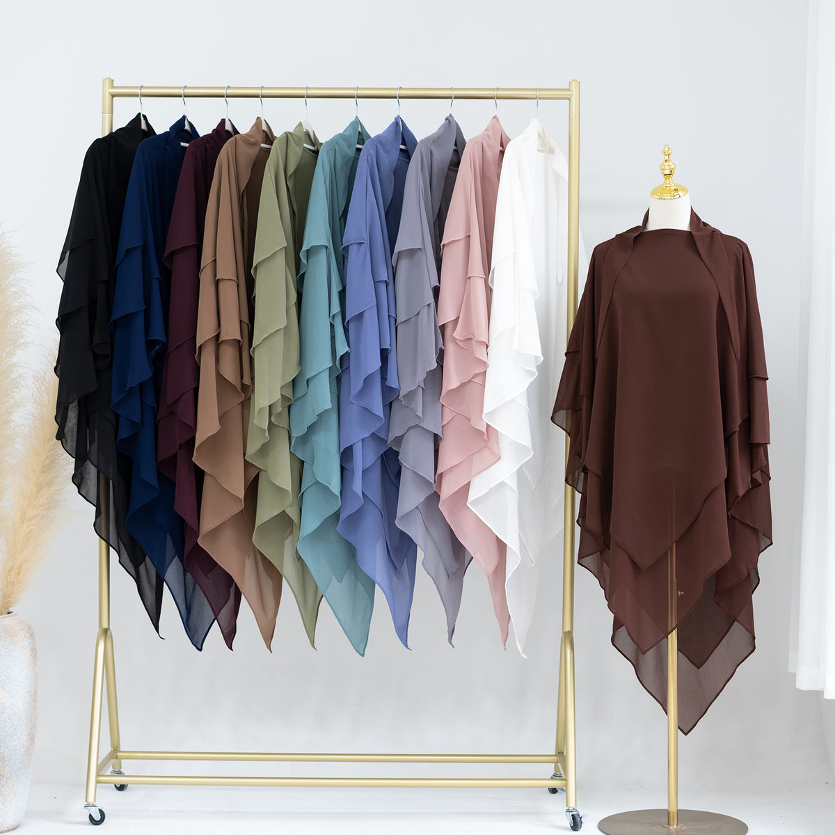 HJ909  Plain 3-Layer Polyester Prayer Hijab