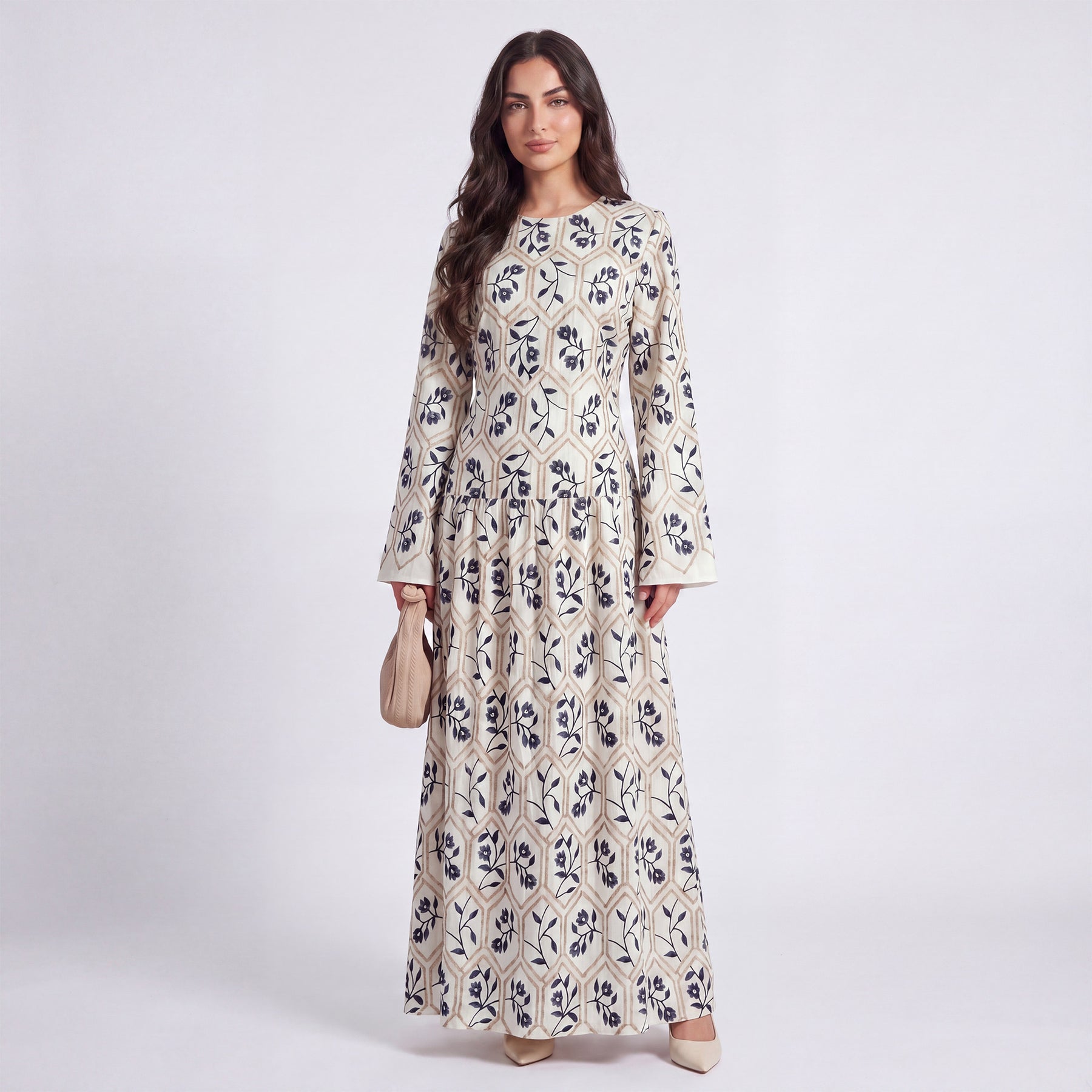LR1095  Women's Plus Size Long Sleeve Full Embroidery Dress