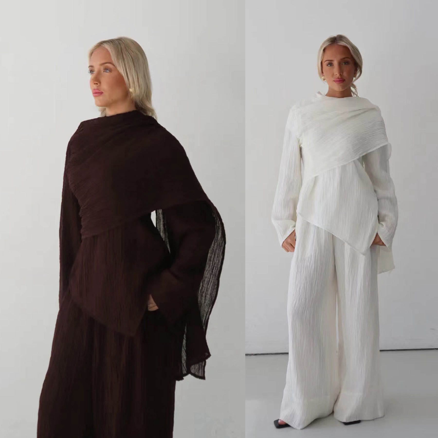 LR1034  Women's Plain Button Cardigan & Pants Two-Piece Set
