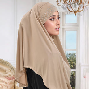 RS051  Crystal hemp solid color hot diamond hijab cap