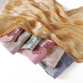 YZ343  Sequin Floral Embroidered Lace Trim Breathable Hijab