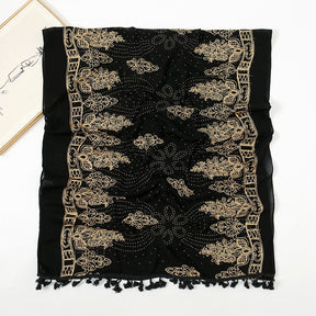 VS564 premium embroidery hijab tassel scarf