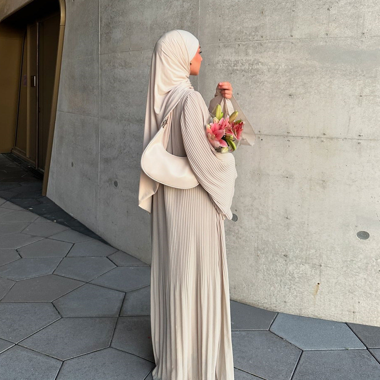 MQ155  Fashion Polyester Pleated Premium Crinkled Dress - Hijab Not Included