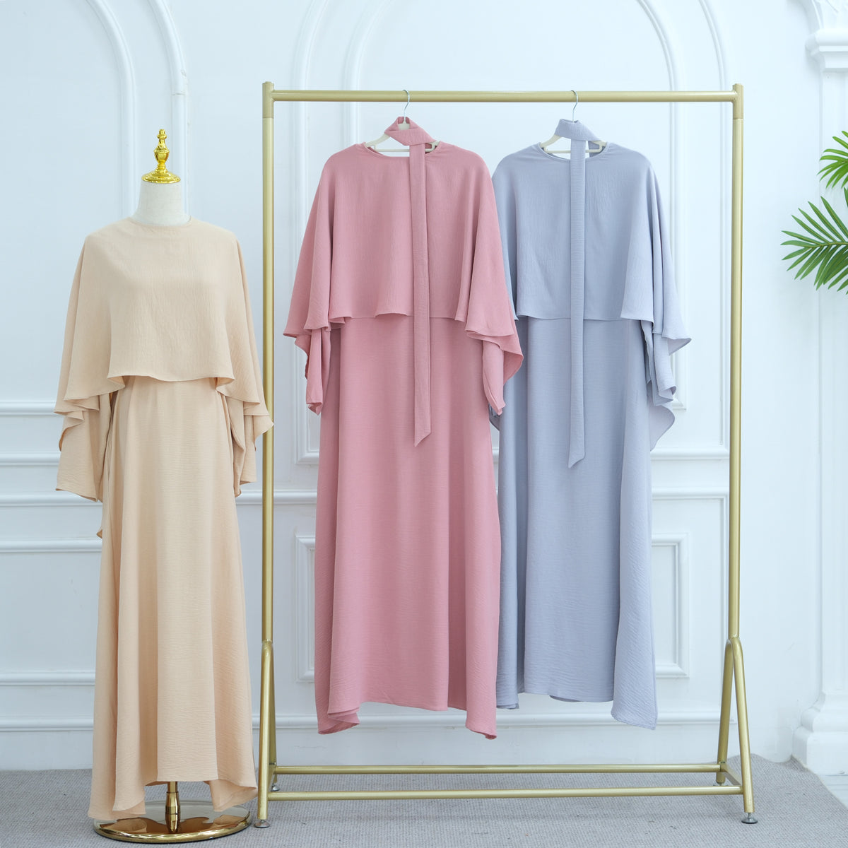 LR1001  Fitted Polyester Abaya & Cape Two-Piece Set