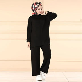 M182# Muslim women's Middle Eastern casual woolen wide-leg pants suit abaya