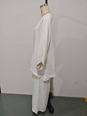 GS-30910  Women Simple Loose Linen Blend Shirt Wide Leg Pants Set