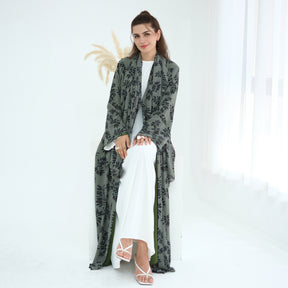 LR1067  Printed Chiffon Lined Open Abaya + Hijab Set
