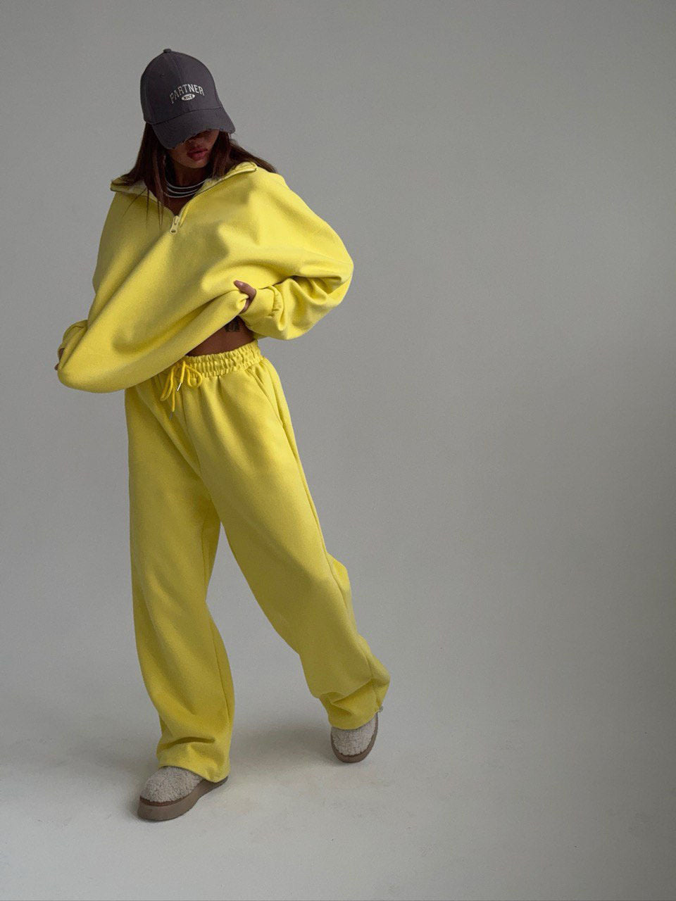 C56300  Women's Oversized Half-Zip Sweatshirt & Drawstring Sweatpants Set