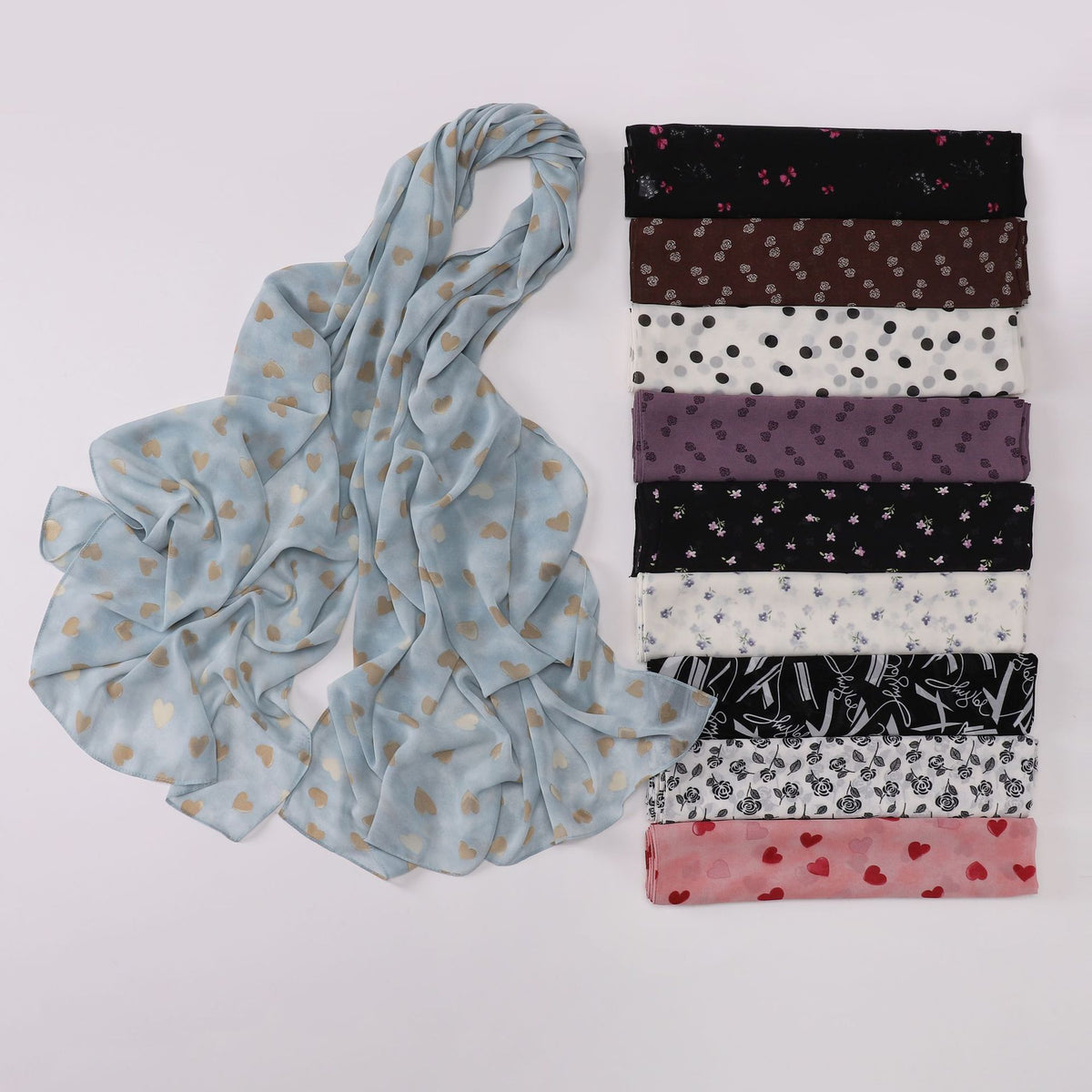 W-0022  Ditsy Floral Printed Pearl Chiffon Hijab