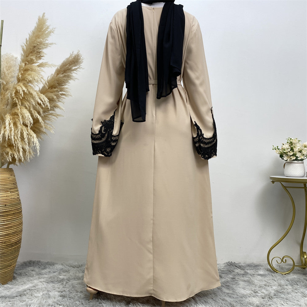 6371 Lace stitching muslim abaya dress