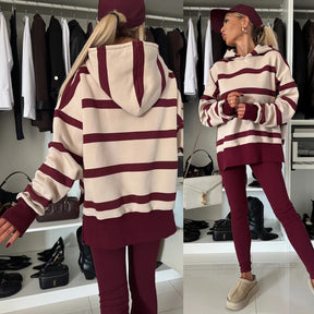 M80070  Women's Plain Printed Hooded Sweatsuit Autumn Winter Set