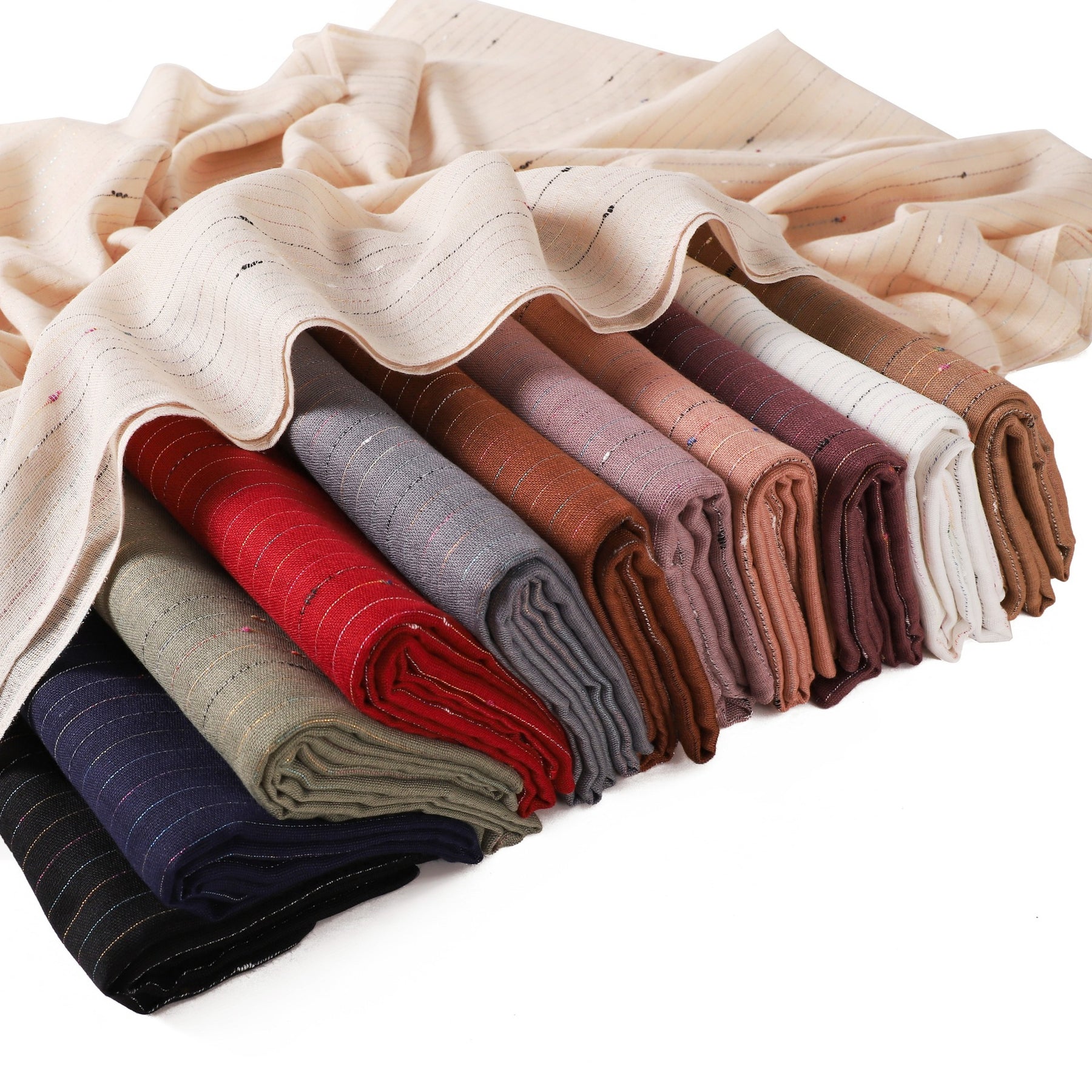 YZ340  Plain Striped Color Thread Polyester Hijab