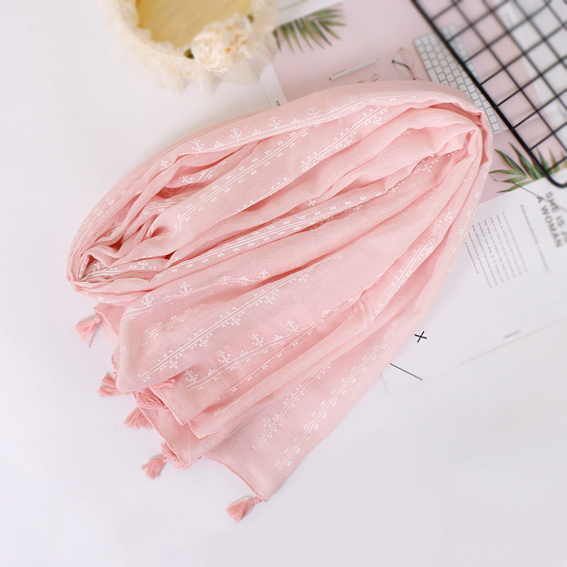 VS118 printed cotton tassel hijab scarf