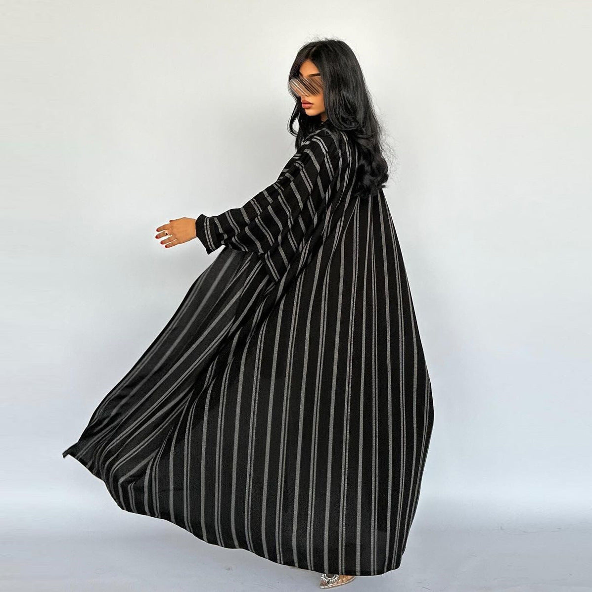 MQ161  Long Zebra Stripe Cotton Open Abaya
