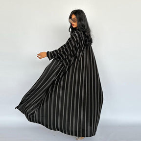 MQ161  Long Zebra Stripe Cotton Open Abaya