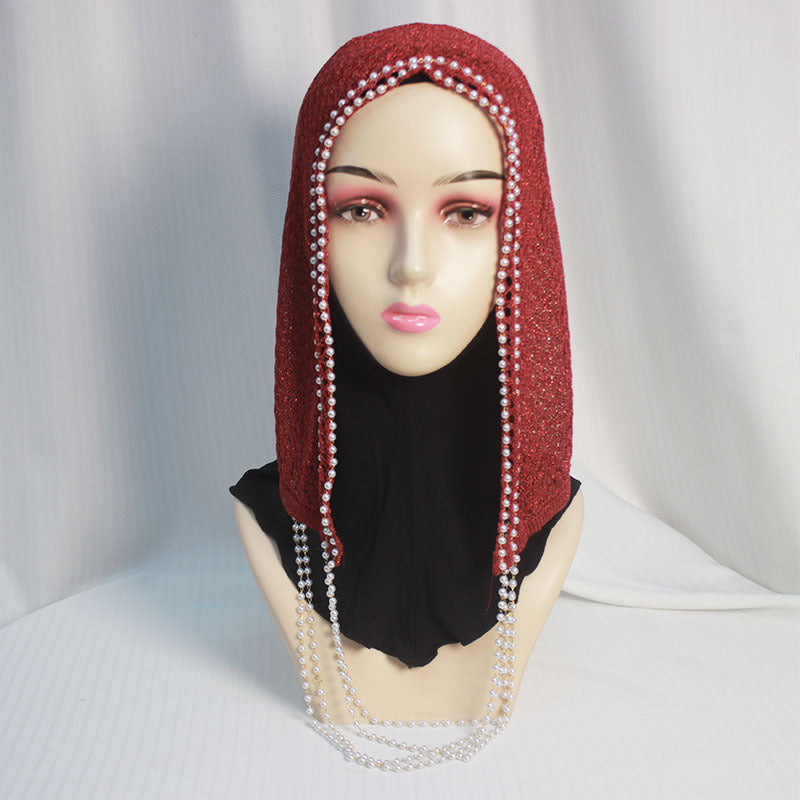 PTKCM  Fashion Beaded Chain Hollow-out Woolen Jersey Cap