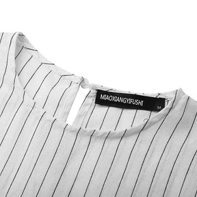 2020915  Women's Retro Stripe Cotton Linen A-Line Dress for Autumn