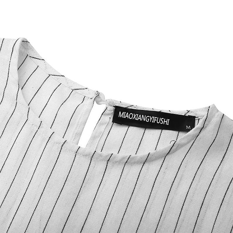 2020915  Women's Retro Stripe Cotton Linen A-Line Dress for Autumn