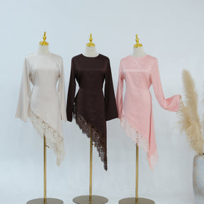 LR1180&LR1185  Back-Tie Waist-Cinched Viscose Long Sleeve Top + Skirt Set-Skirt Set - Mix & Match Set